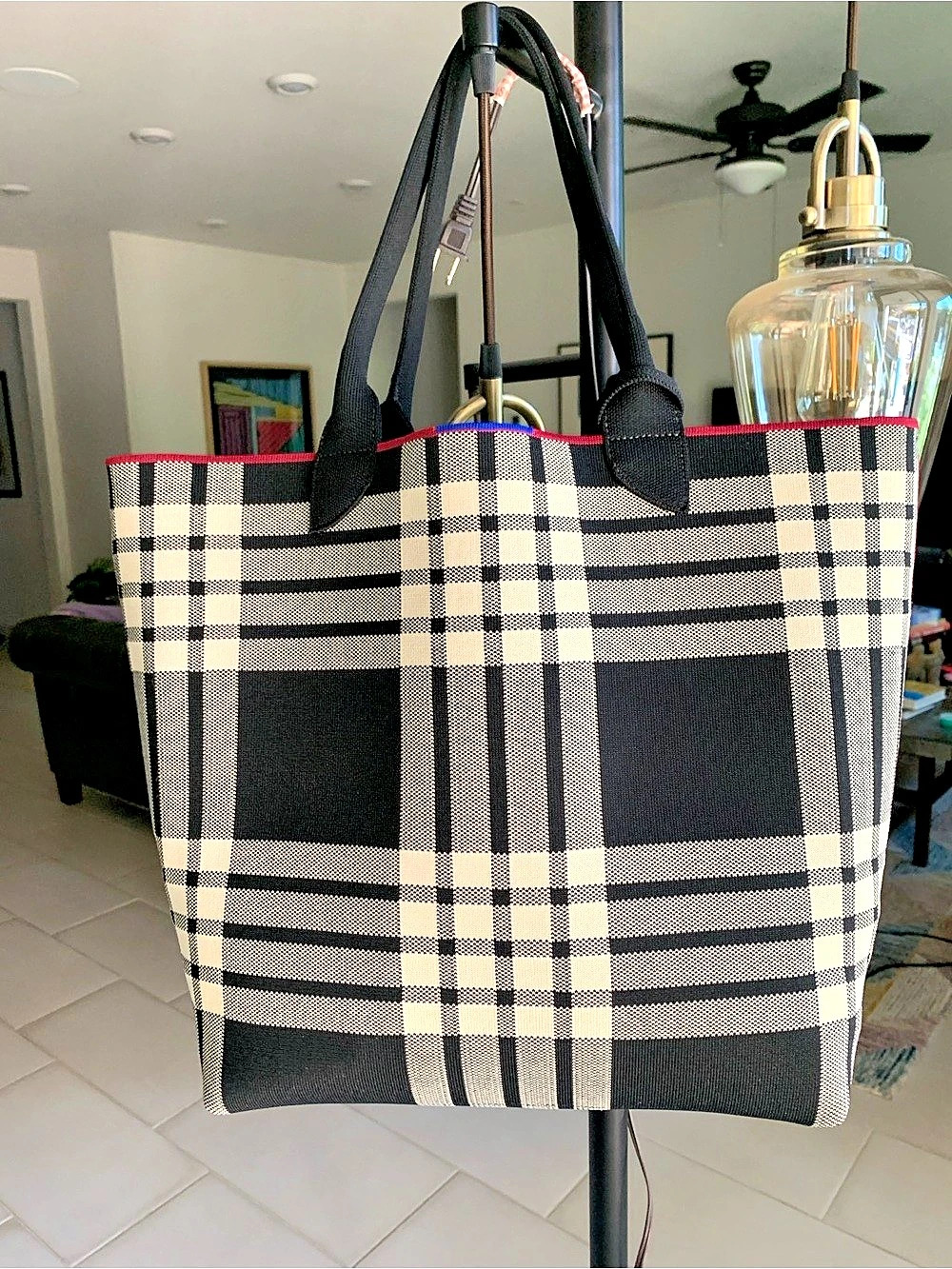 Rothy’s Plaid Tote in Black & Cream Like New